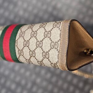 Gucci Tan and Brown GG Crossbody Bag with Red and Green Accent